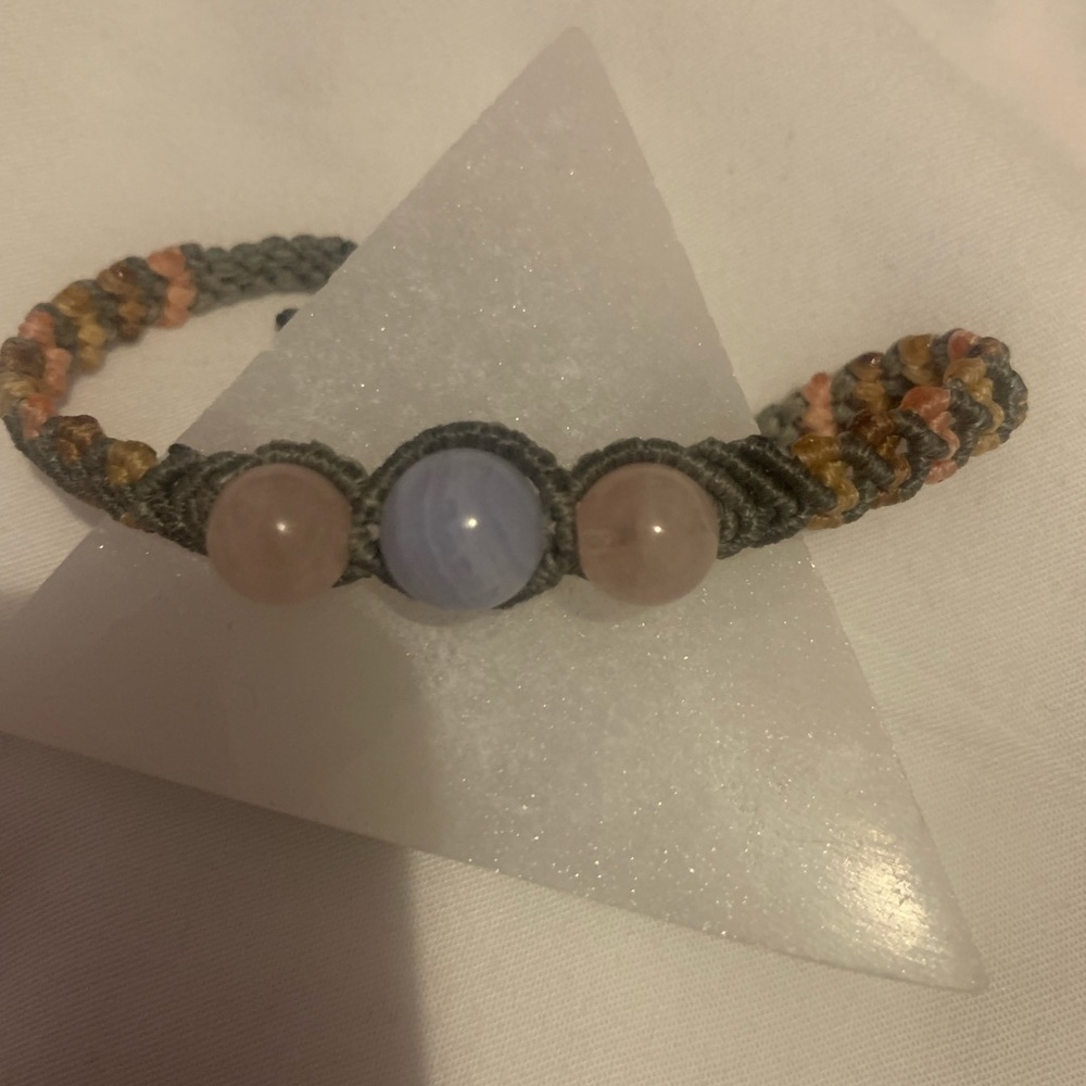 Handmade Blue lace grey macrame bracelet